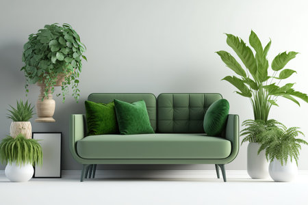 Mock up green sofa and decoration plantsの素材
