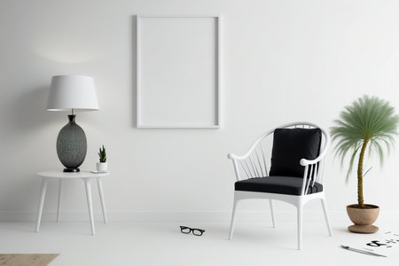 living room mock-up with chair against white wall,の素材