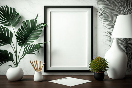 mock-up frame with a background of a home interiorの素材
