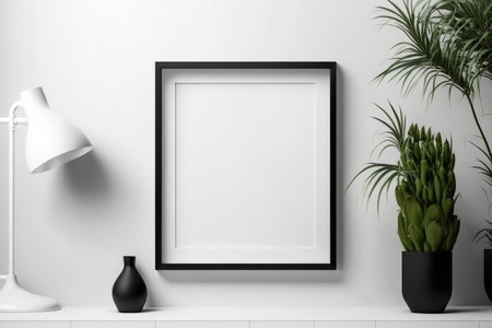 minimalist wall-mounted white square frame mockup. frame, poster, photoの素材