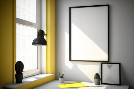 interior. a blank poster through the window, lightの素材