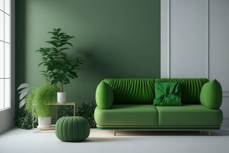 Minimalist interior, sofa, plants, Modern green roomの素材
