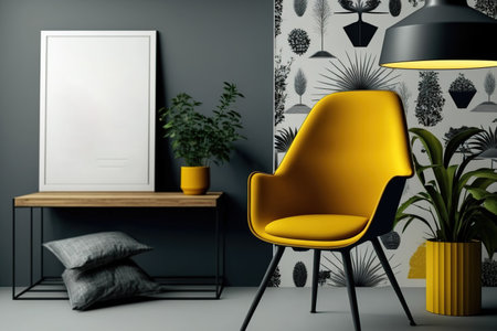 layout poster with chair and modern interior background in trendiest fabricの素材