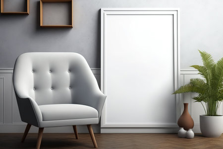living room, chair, and empty picture frameの素材