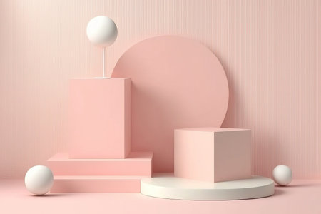 Simple podium scene Pale pink. Contemporary social media banner, promotion, cosmetic product display. inner geometryの素材