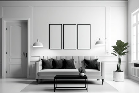 living room layout interior design of an empty spaceの素材