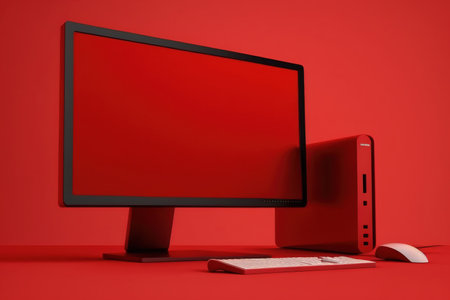 isolated pc monitor image with a red background. for the concept of minimalismの素材