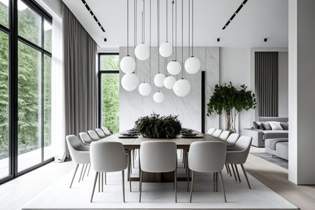 magnificent dining room with a large space. Modern dining room design that is minimalistの素材