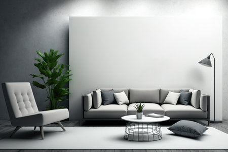 living room interior perspective and blank pop up illustrationの素材