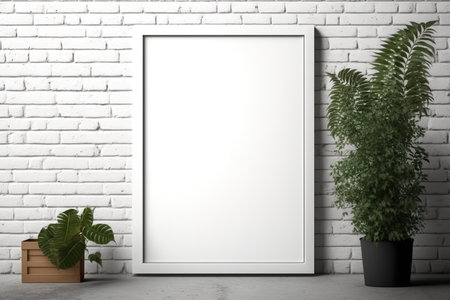 mock up of a blank, framed poster on a brick wallの素材
