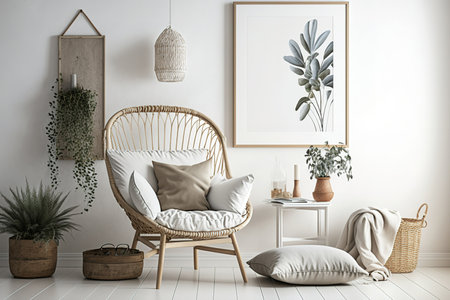 Mock up frame in home interior background, Scandi Boho style,の素材