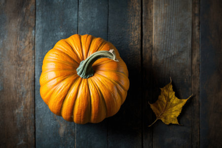 Orange pumpkin on wooden planks for Halloweenの素材