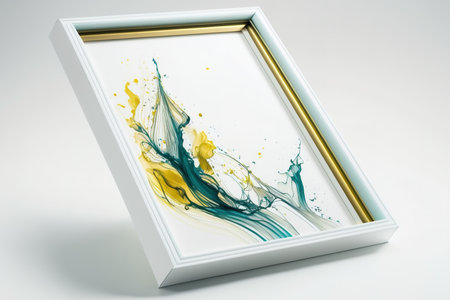 Picture Frame with Print on White Plain Background for Illustrative and Designの素材