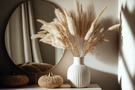On the dresser, a vase of pampas grassの素材