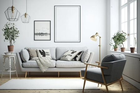 Scandinavian living room interior, wall mockup,の素材