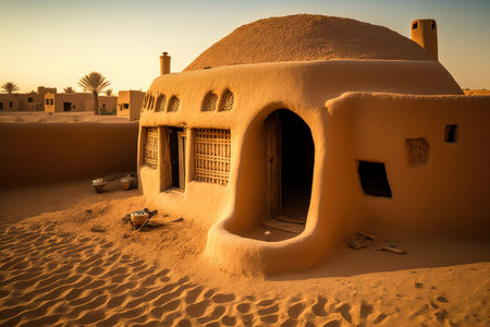 Saudi Arabian traditional mud home outside Saudi culture, KSA heritage, and Riyadhの素材