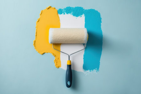 using a paint roller to paint a wallの素材