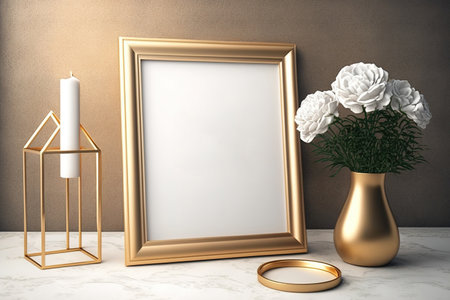 photo or poster gold frame mockupの素材