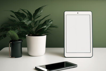 Smartphone blank screen on desk in minimalistic Scandinavian environment - drawingの素材