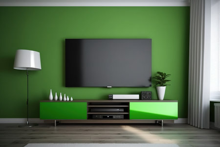 TV on the wall in modern living room. green screenの素材