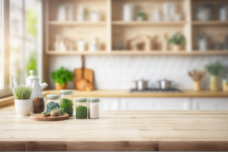 Blurred kitchen interior tabletopの素材