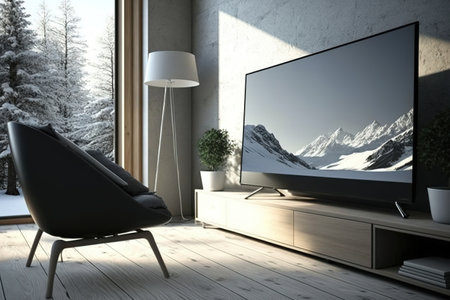 TV in a comfortable living room, simulating a horizontal screenの素材