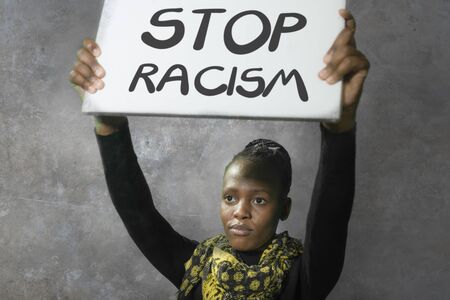 stop racism black activist girl protesting against government - young outraged and hipster African ...