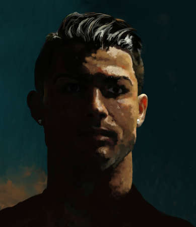 May 17th, 2021 : Digital painting of the football player Cristiano Ronaldo, a high contrast artistic portrait of the Juventus FC starのeditorial素材