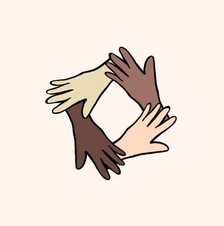peace and diversity - anti racist symbol artwork on pen marker of hands in racial skin colors caucasian Asian African American and mixed ethnicity together in equalityの写真素材