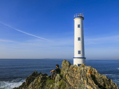 Cabo Home Lighthouse in Morrazo Peninsula, Galicia, Spainの写真素材