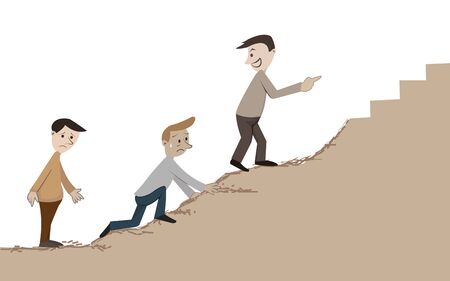 man climbing to the hill  by rough way のイラスト素材