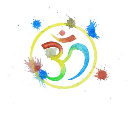 watercolor painting in om symbol in hindu religionの写真素材