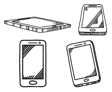Set of smartphone design with hand drawn sketchのイラスト素材