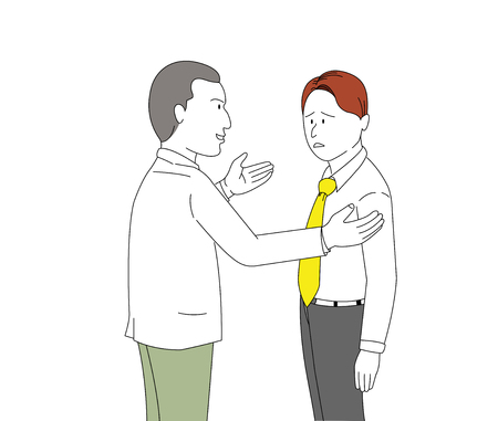 man apologize for his mistake and team leader console his problemのイラスト素材