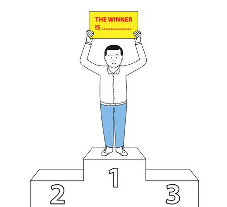 businessman hold paper and standing on winner podiumのイラスト素材
