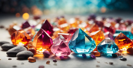 Colorful crystals on bokeh background, close-up.の素材