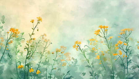 Watercolor background with yellow wildflowers.  Wallpaper and backdrop  illustrationの素材