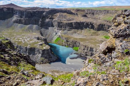 River flowing in Jokulsargljufur or Glacial River Canyon near Dettifoss waterfall, part of Vatnaj kull National Park, Iceland, Europeの写真素材
