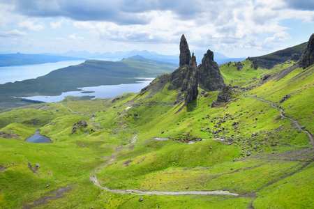Old Man of Storr impressive landscape, Isle of Skye landmark, Scotland, UK, Europeの写真素材