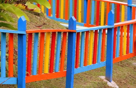 Colorful wooden fenceの写真素材