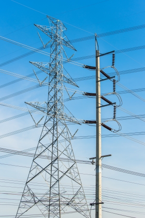 High voltage electric poleの写真素材