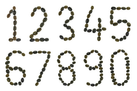 number 1,2,3,4,5,6,7,8,9,0 made of coffee beans の写真素材