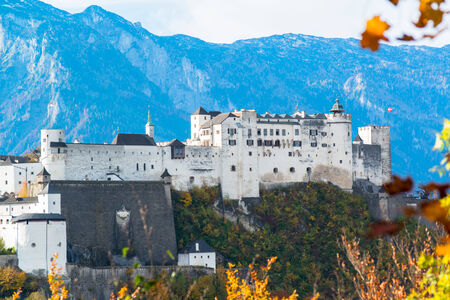 Panoramic view of the historic city of Salzburg with Fortress Hohensalzburg in the background  in Salzburg, Austriaのeditorial素材