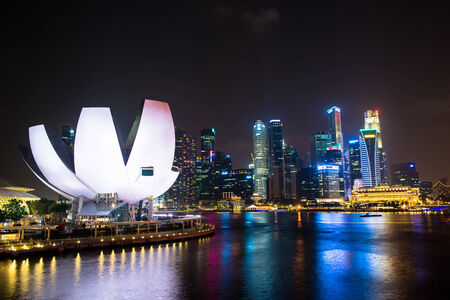 Nightscape of Singapore downtown at Marina bayのeditorial素材