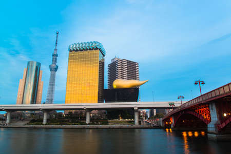 View of Tokyo skyline from Sumida river のeditorial素材