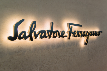 BANGKOK - APRIL 4   The sign of Solvatore Ferragamo store on Apr 4, 2014 in Suvarnabhumi Bangkok, Thailand  Fashion company Salvatore Ferragamo was founded in 1920のeditorial素材