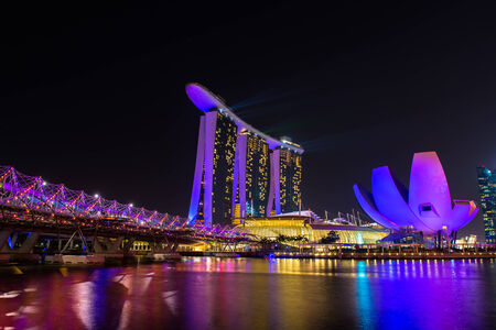 Nightscape of Singapore Marina Bay Sandのeditorial素材