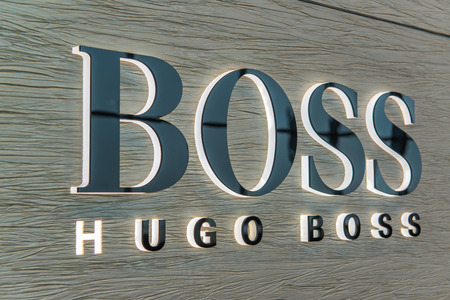 BANGKOK - APRIL 4   The sign of BOSS store on Apr 4, 2014 in Suvarnabhumi Bangkok, Thailand  Fashion company Hugo Bossのeditorial素材