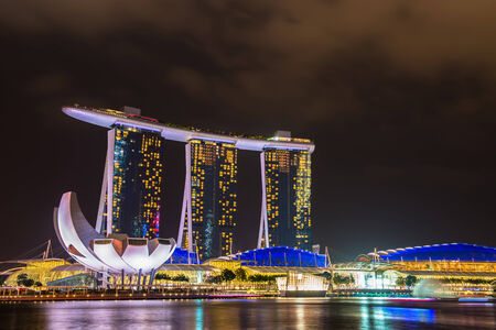 Nightscape of Singapore Marina Bay Sandのeditorial素材