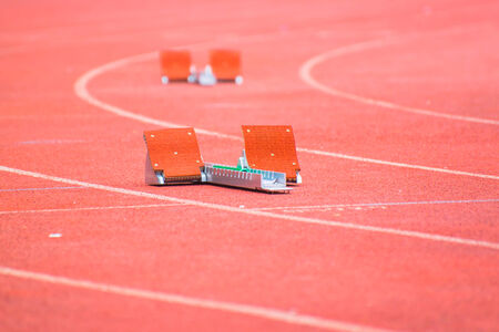 the starting blocks on running tracksの写真素材